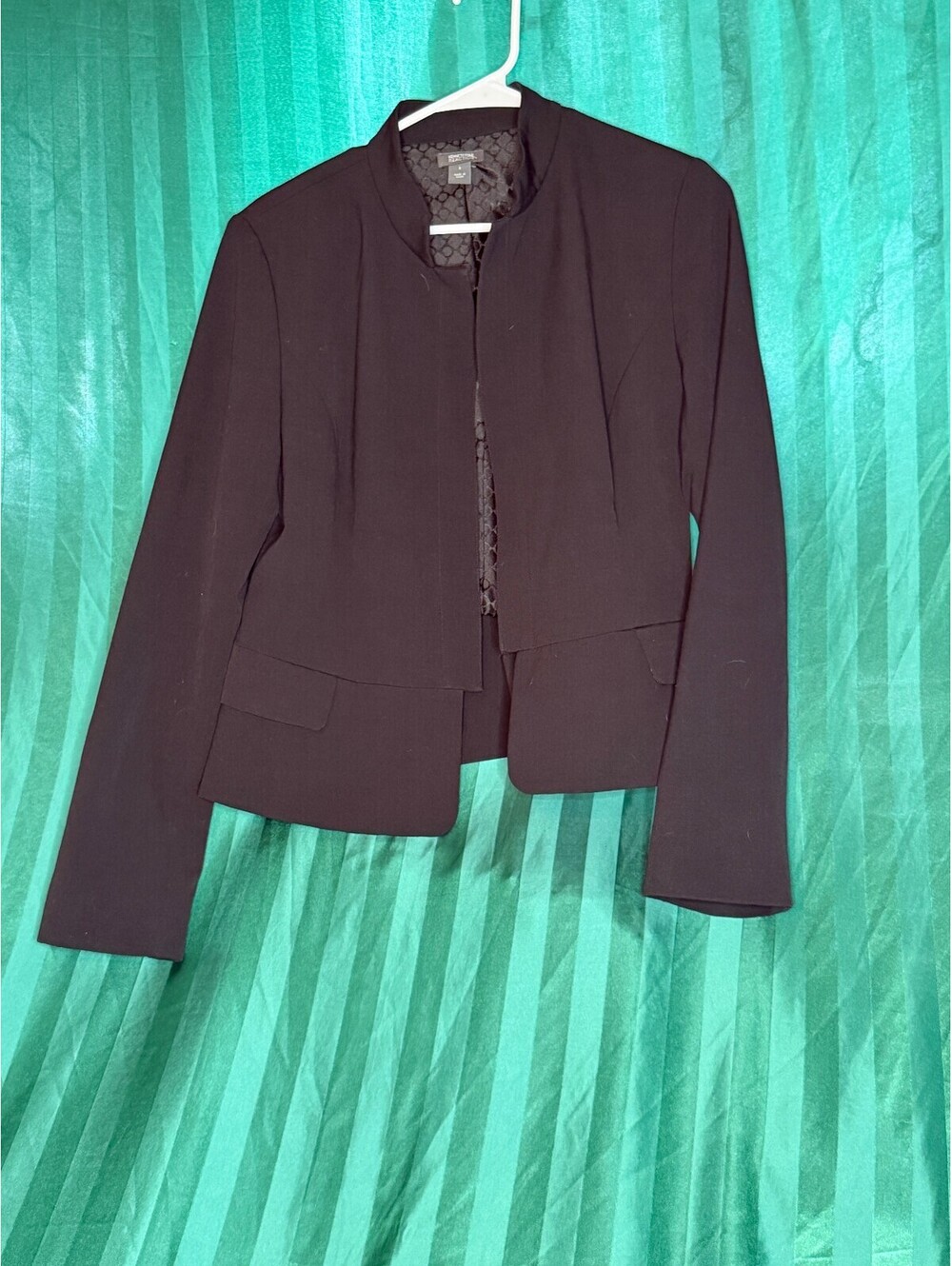 Kenneth Cole Reaction Black Collarless Blazer Stretch Jacket Size 8 Workwear